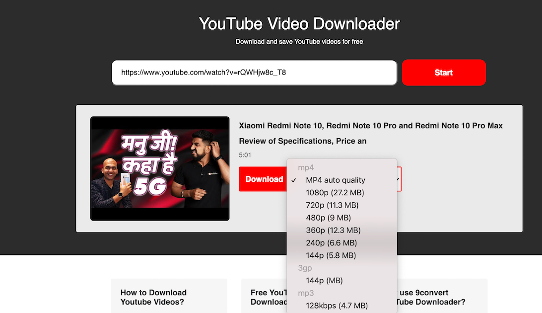 9Convert A free and easytouse YouTube downloader