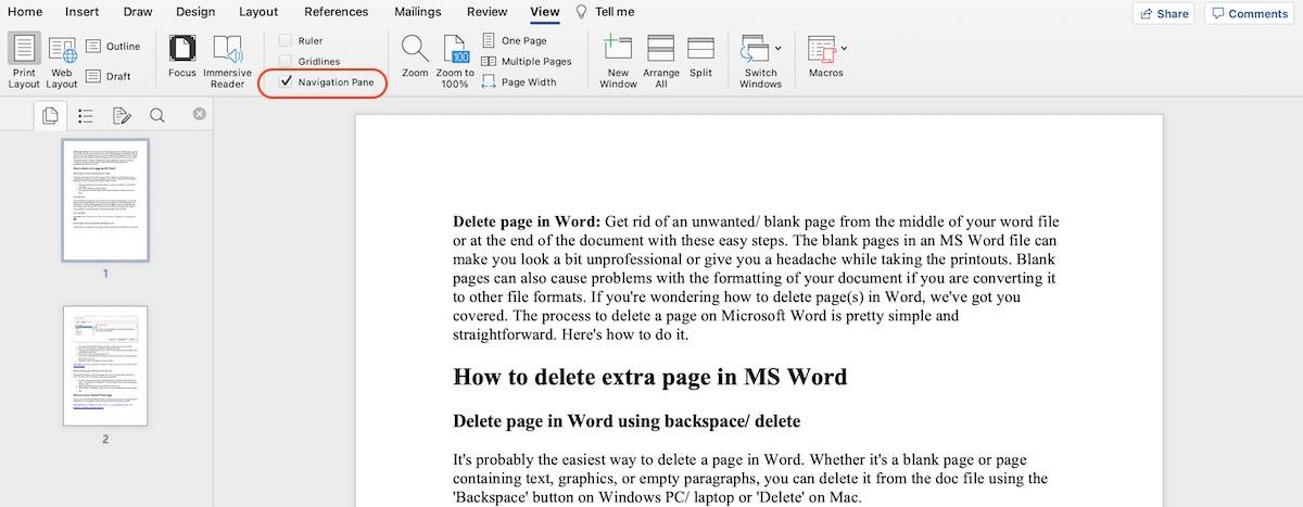 how to remove a page in word for pc