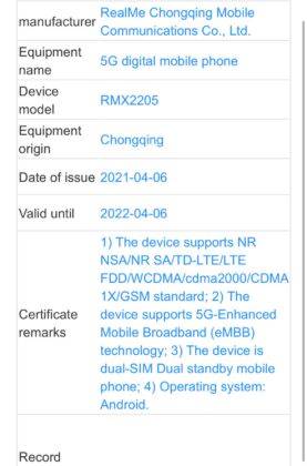 Realme RMX2205 TENAA 3