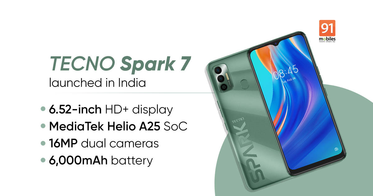 TECNO Spark 7 launched in India with 6,000mAh battery, 6.52-inch display, and more: price, specifications