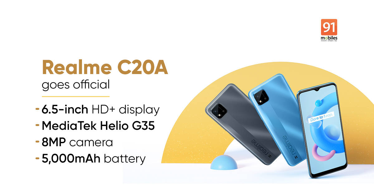 Realme C20A with 5,000mAh battery, 6.5-inch HD+ display launched: price, specifications