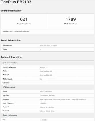 OnePlus Nord CE 5G Geekbench