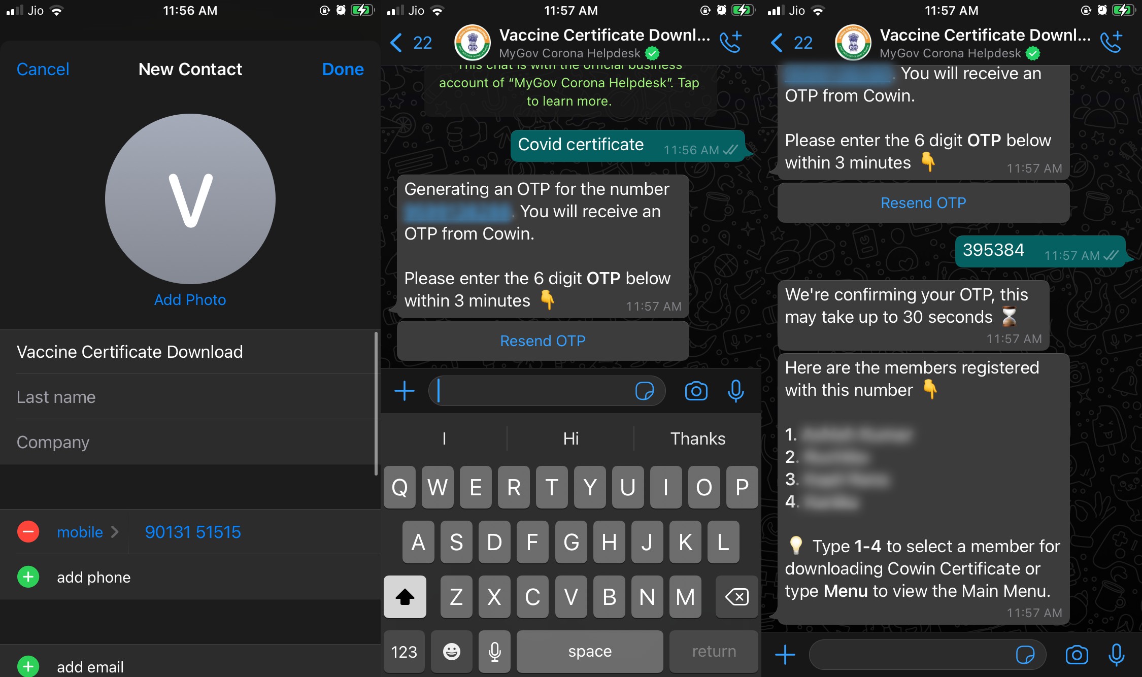 Covid vaccine certificate download on WhatsApp