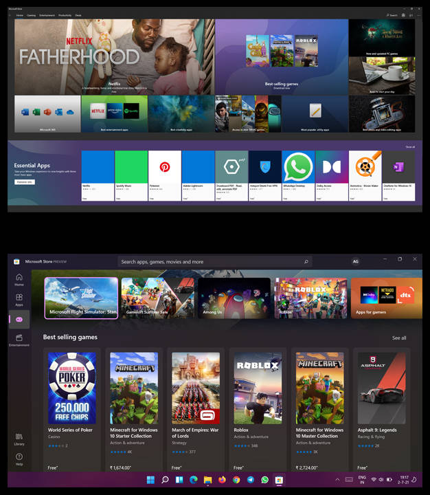 Windows 11 vs Windows 10 Microsoft Store