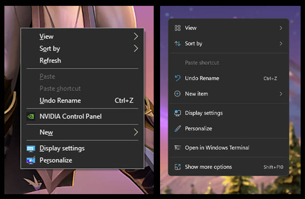 Windows 11 vs Windows 10 Right Click