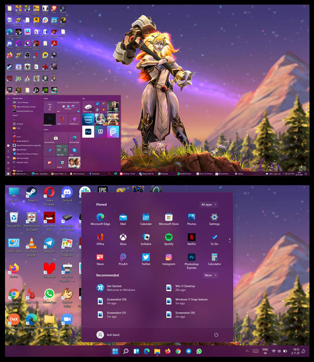 Windows 11 vs Windows 10 Start Menu