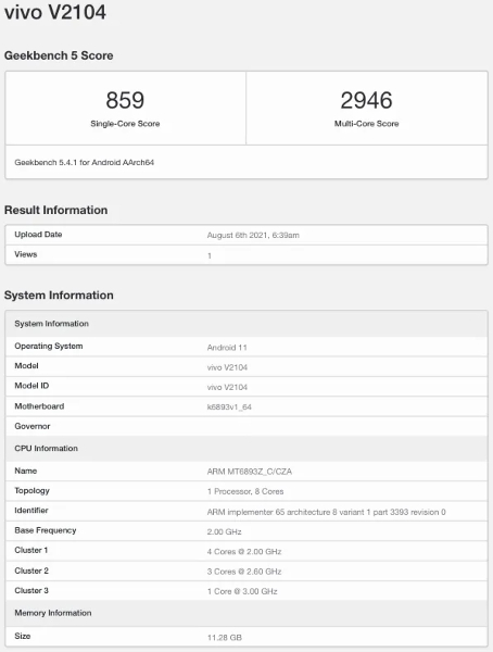 Vivo X70 Geekbench