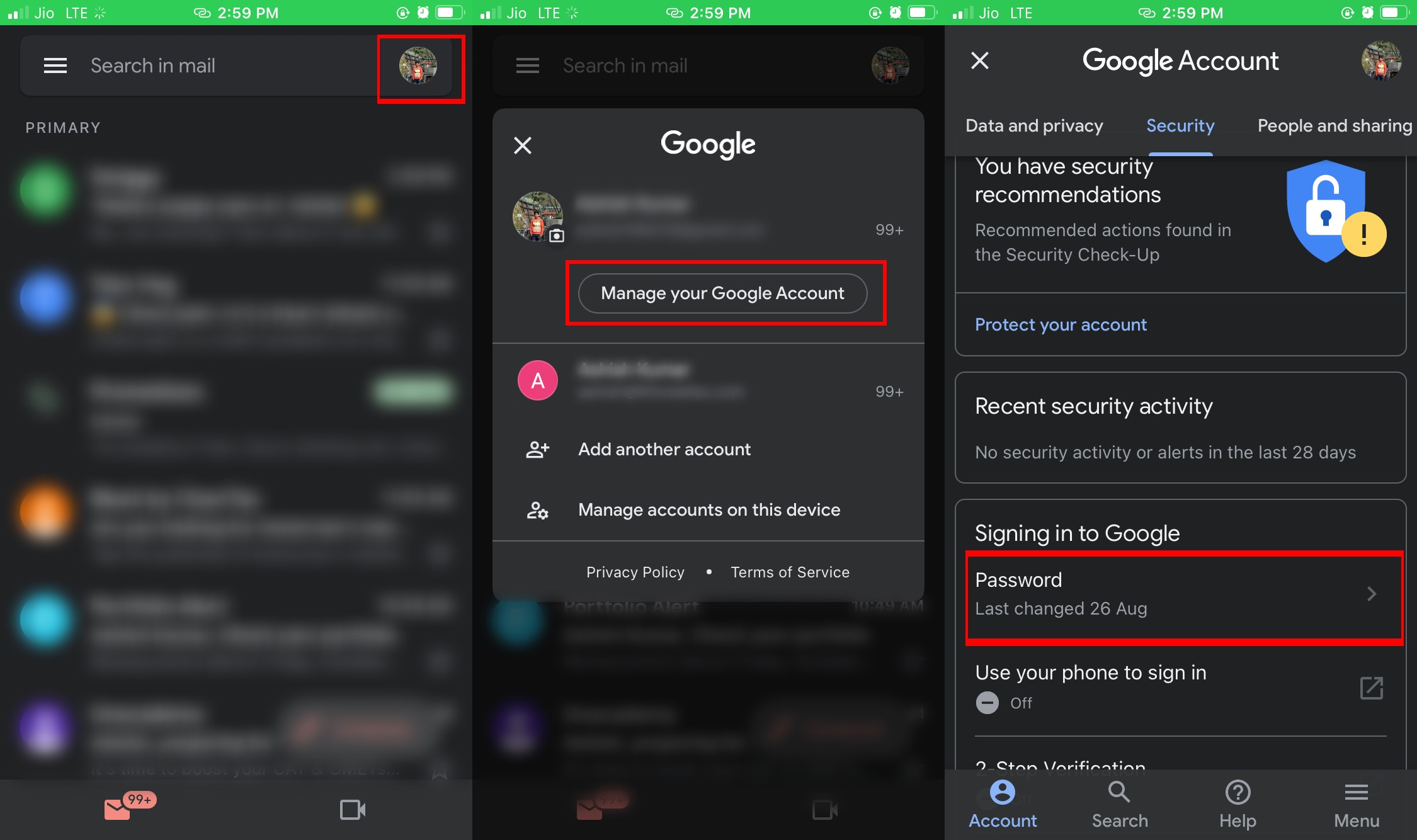 How to change_ reset Gmail password on Android mobile