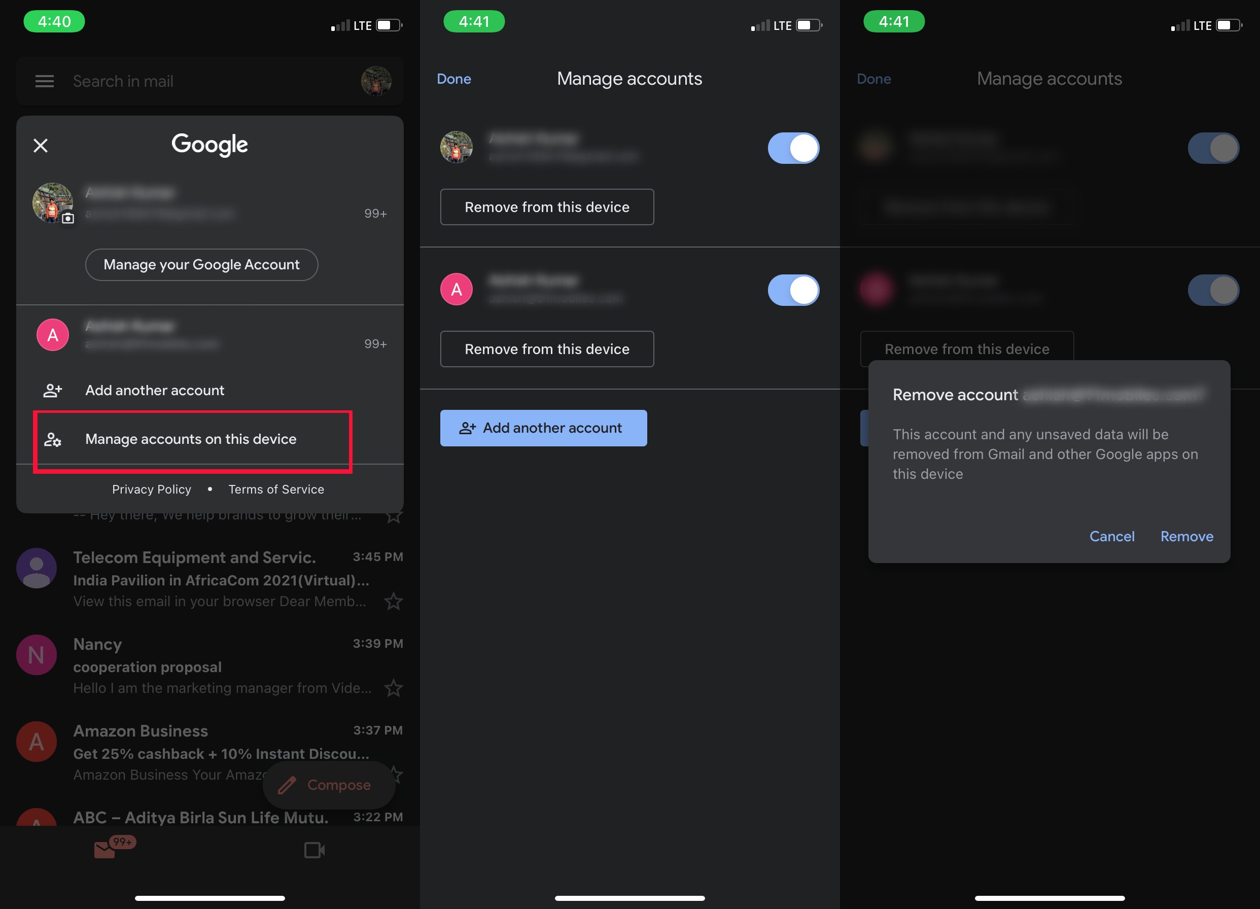 How to remove gmail account from iPhone