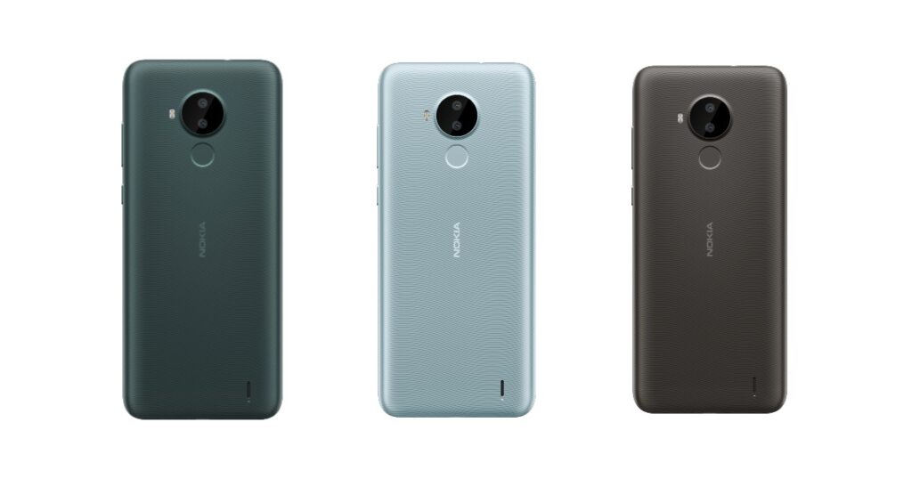 Nokia C30 in Green, White and Dark Grey colour options