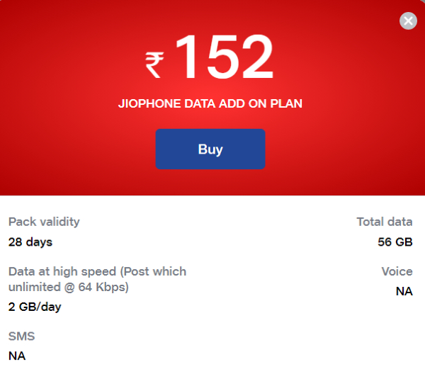 Jio Phone Rs 152