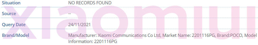 POCO X4 NFC IMEI database listing