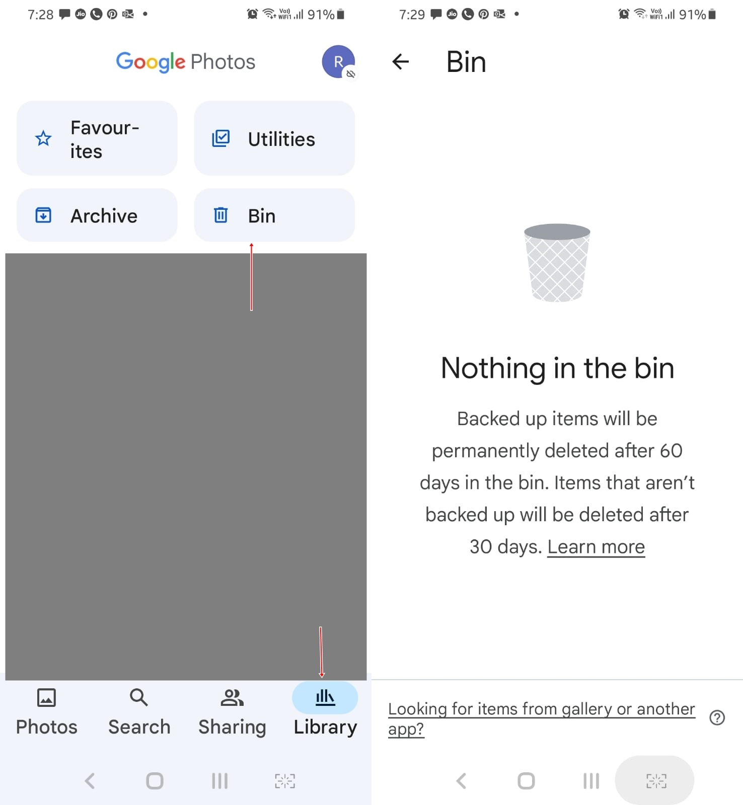 Recover deleted photos in Google Photos