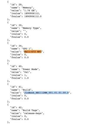 Reliance JioBook Geekbench scores