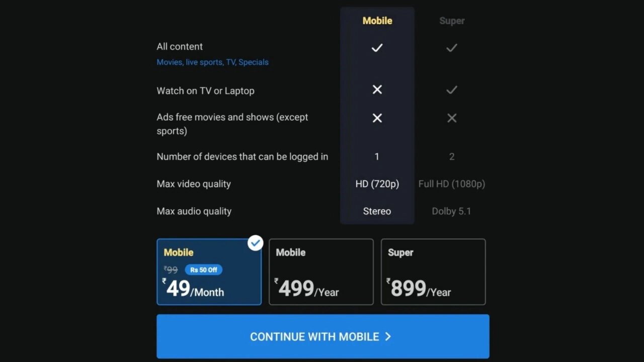Disney+ Hotstar Rs 49 plan