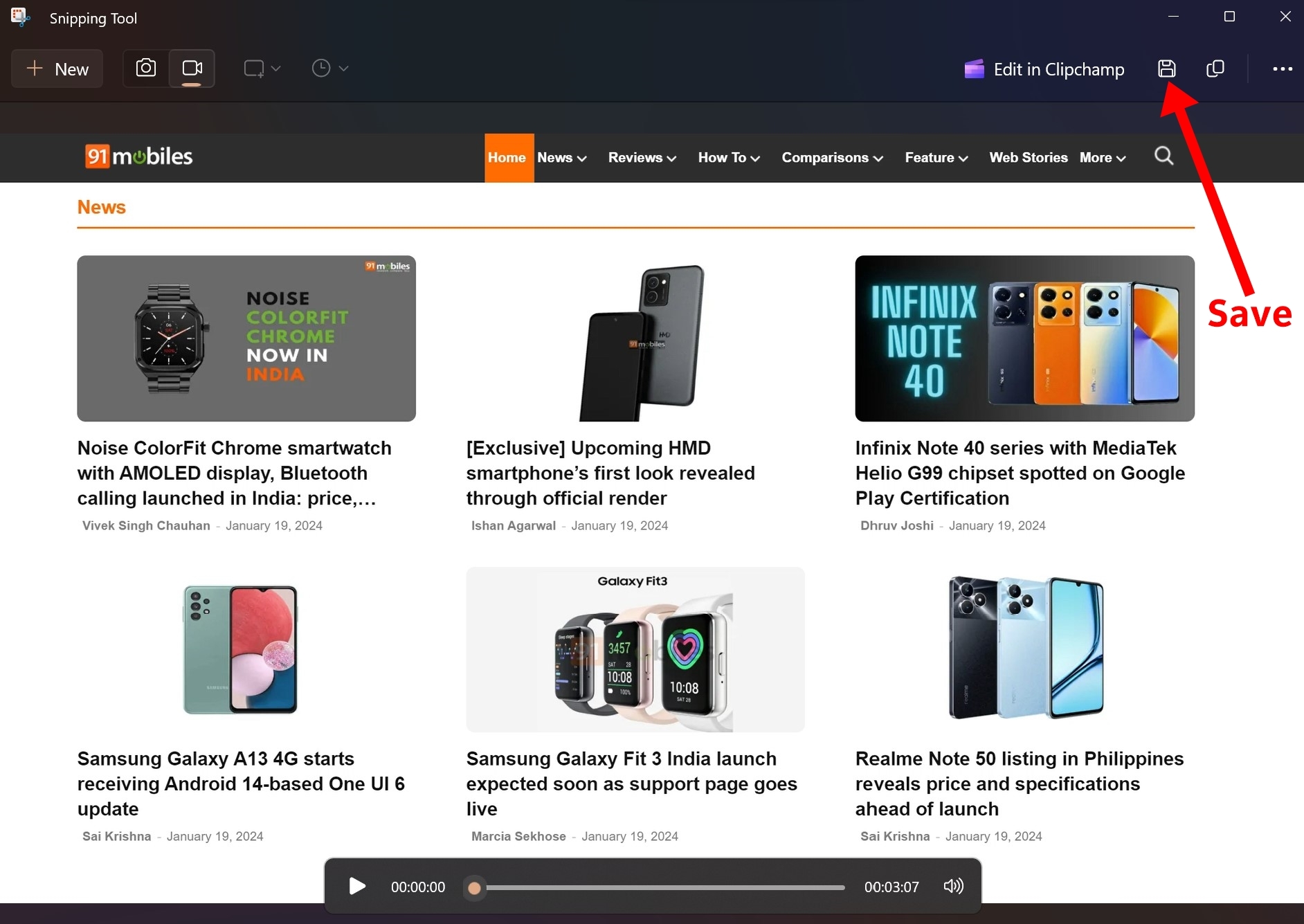 Record screen in Windows 11 using Snipping Tool