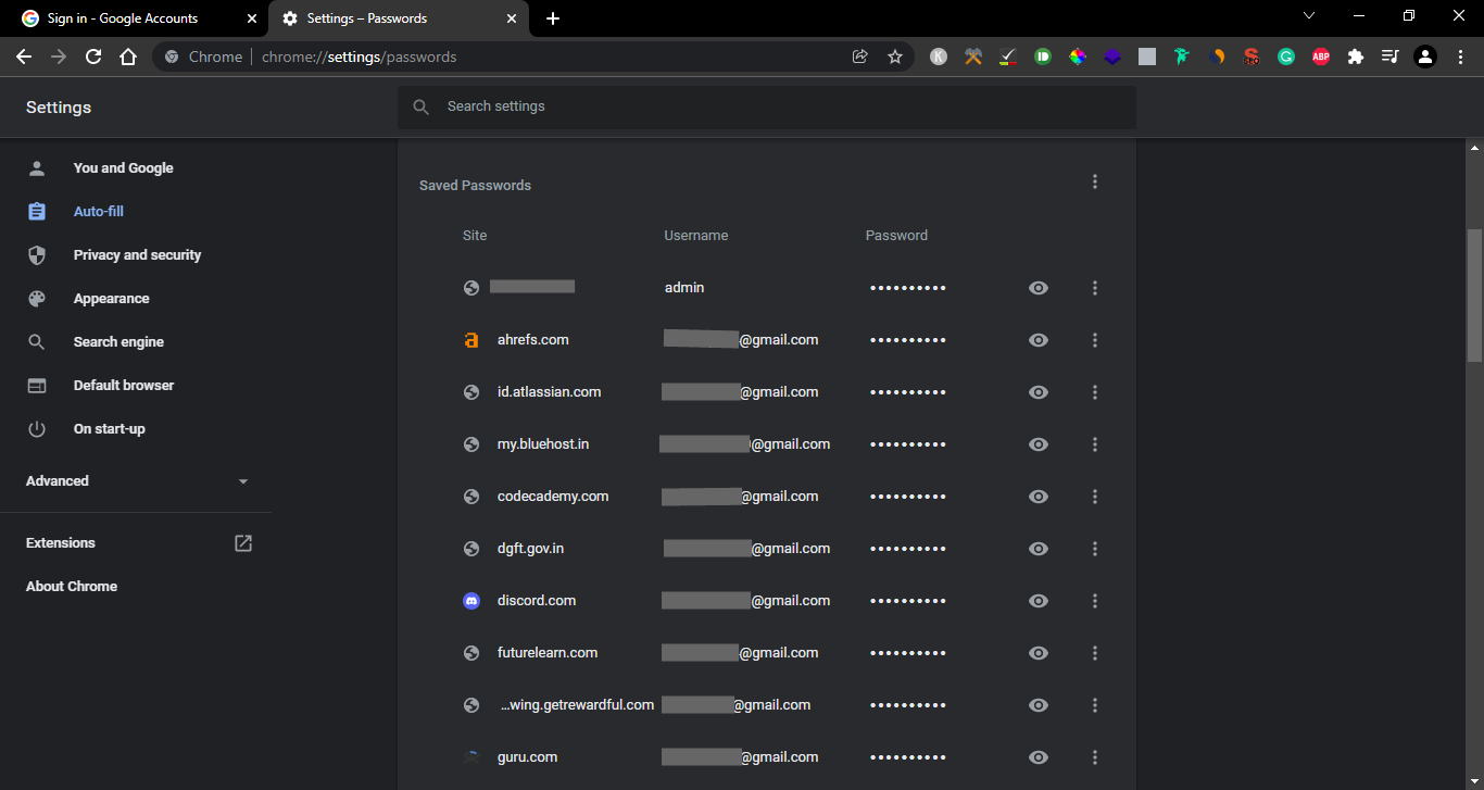 view saved passwords on Chrome for PC