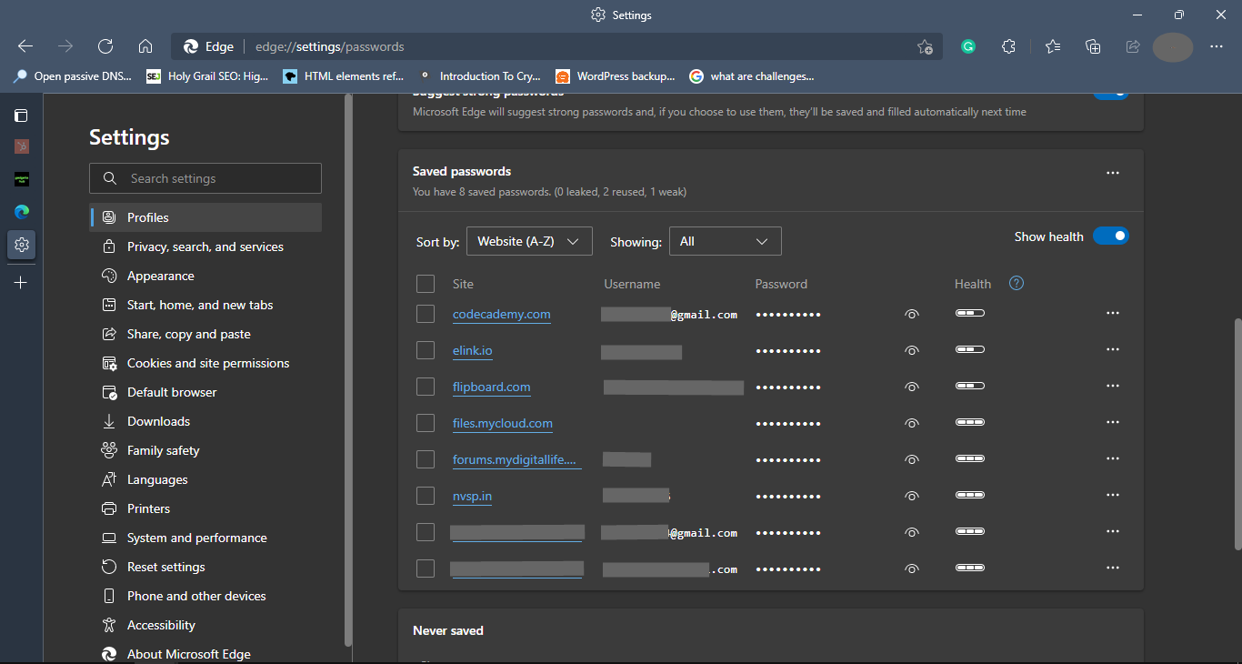 View saved passwords on Edge for PC