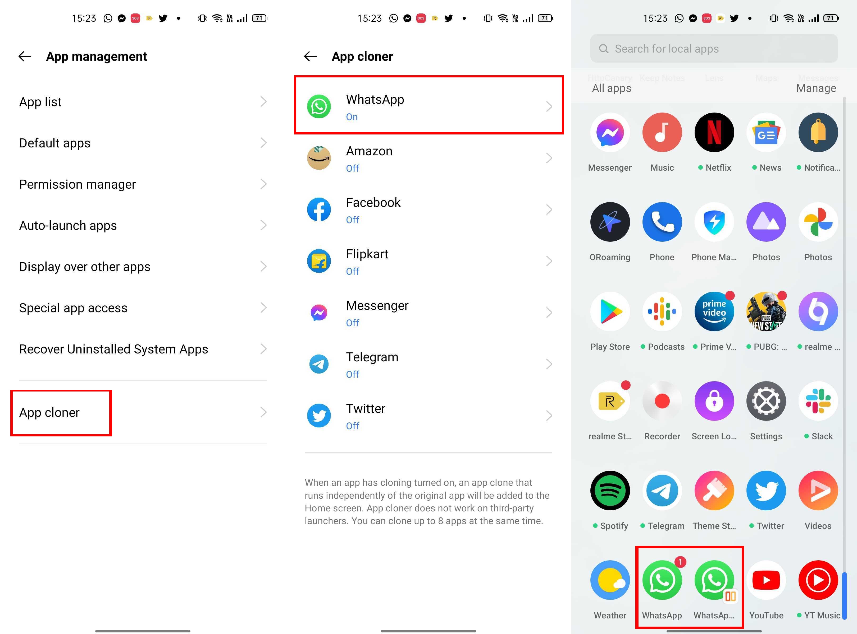 dual WhatsApp on Realme phone