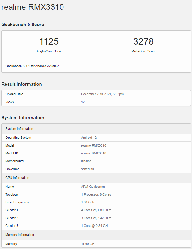 Realme GT2 geekbench