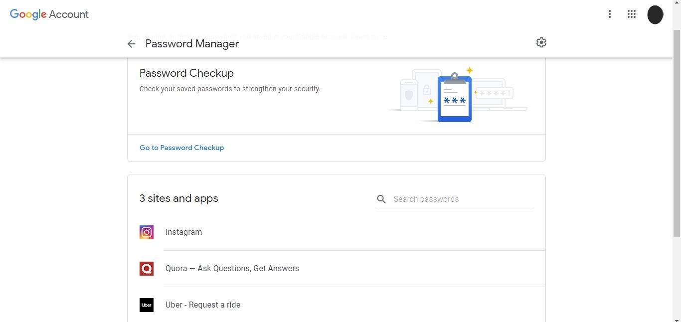 see saved passwords from Google Password Manager
