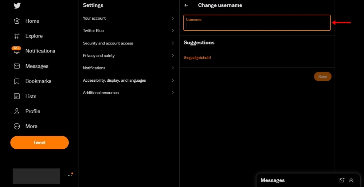 Change Twitter username in desktop