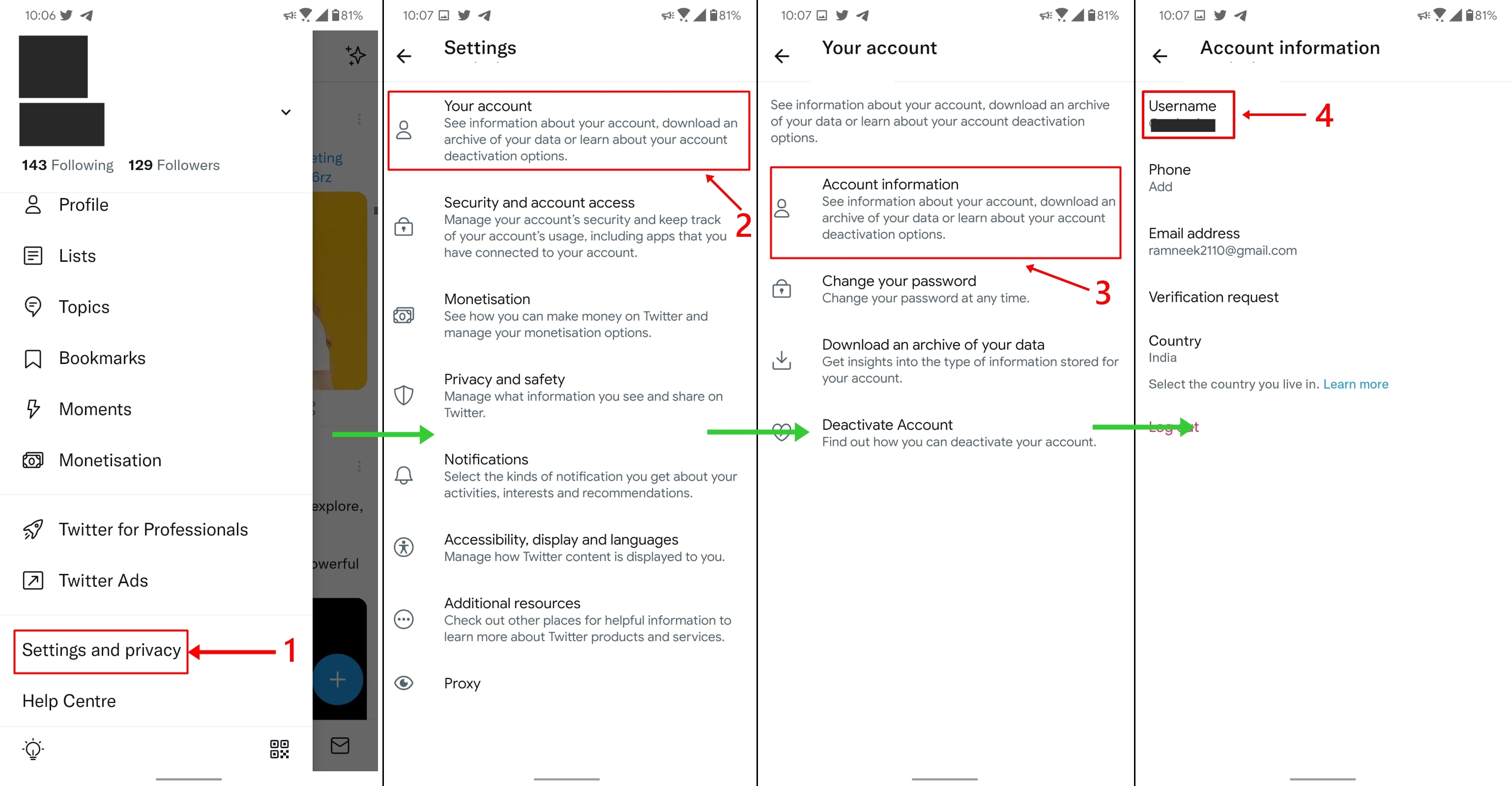 Change Twitter username in mobile app