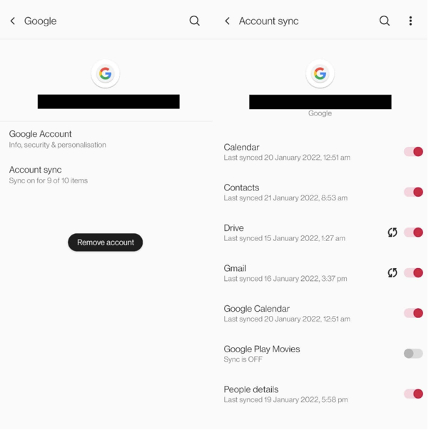 Contact transfer using Google account