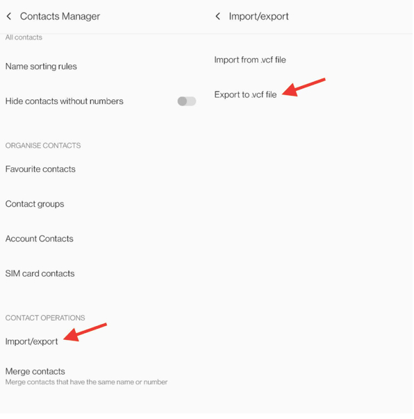 Contact transfer using VCF file