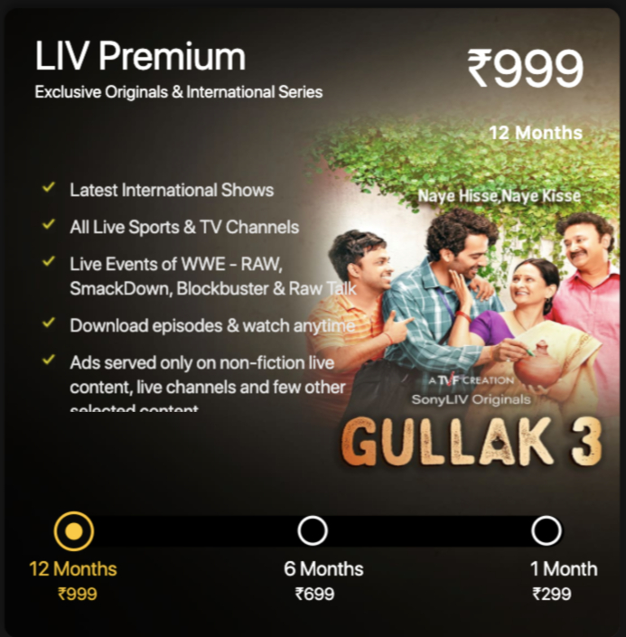 Sony LIV subscription plans and price 2022 monthly and yearly fee