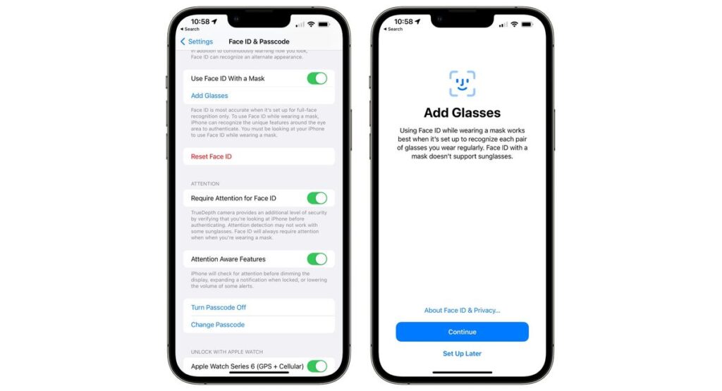 Apple iOS 15.4 Face ID with mask