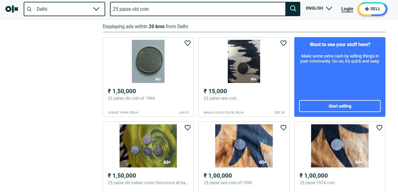 sell old coins and notes on OLX