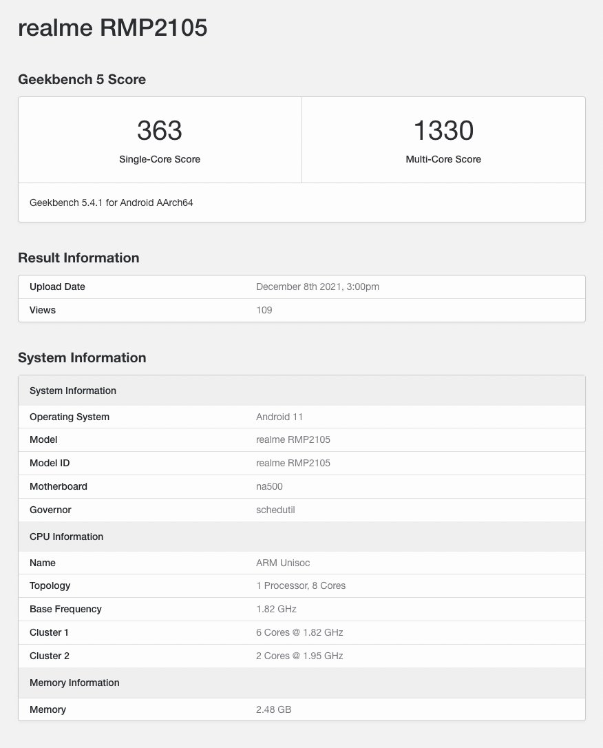 Realme Pad Mini Geekbench