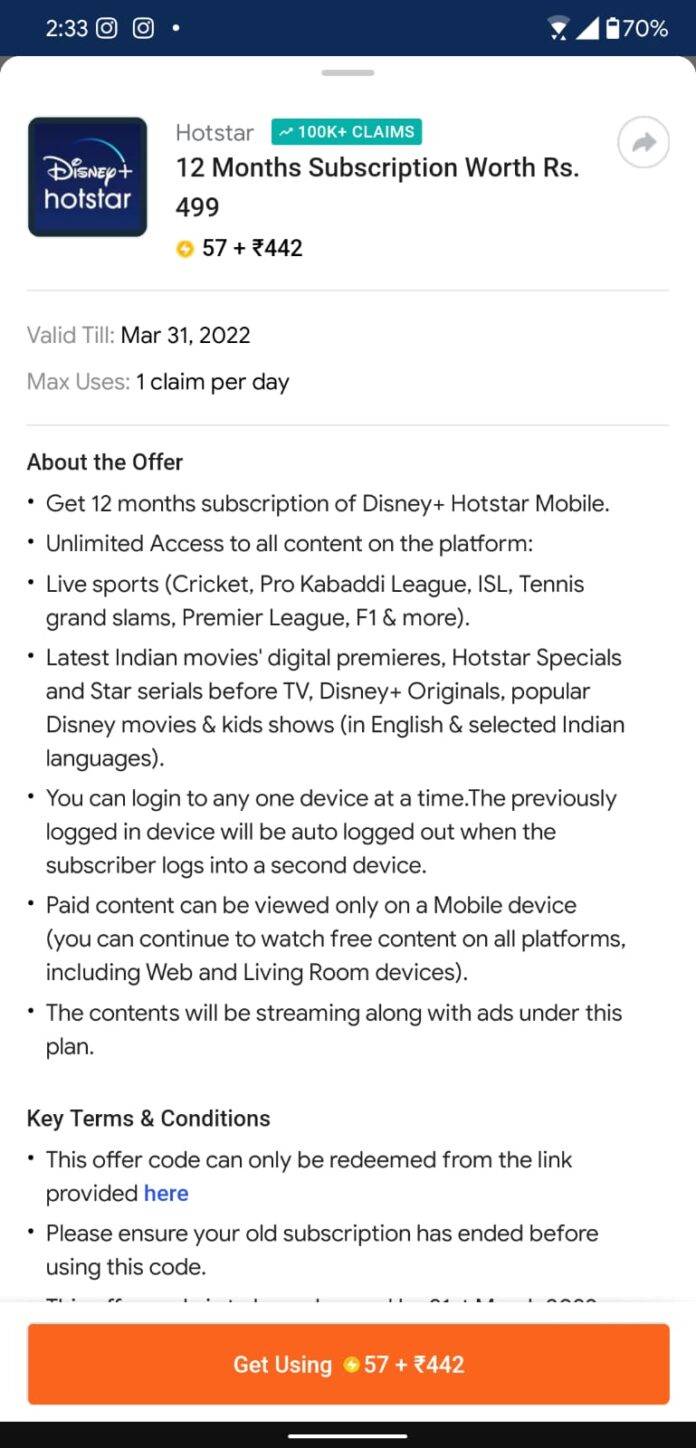 Disney Plus Hotstar subscription offers Best discounts on Hotstar