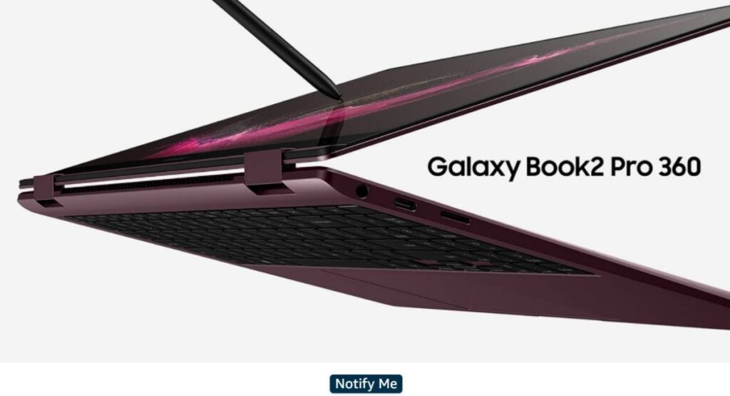 Samsung Galaxy Book2 Pro 360 listed on Amazon India