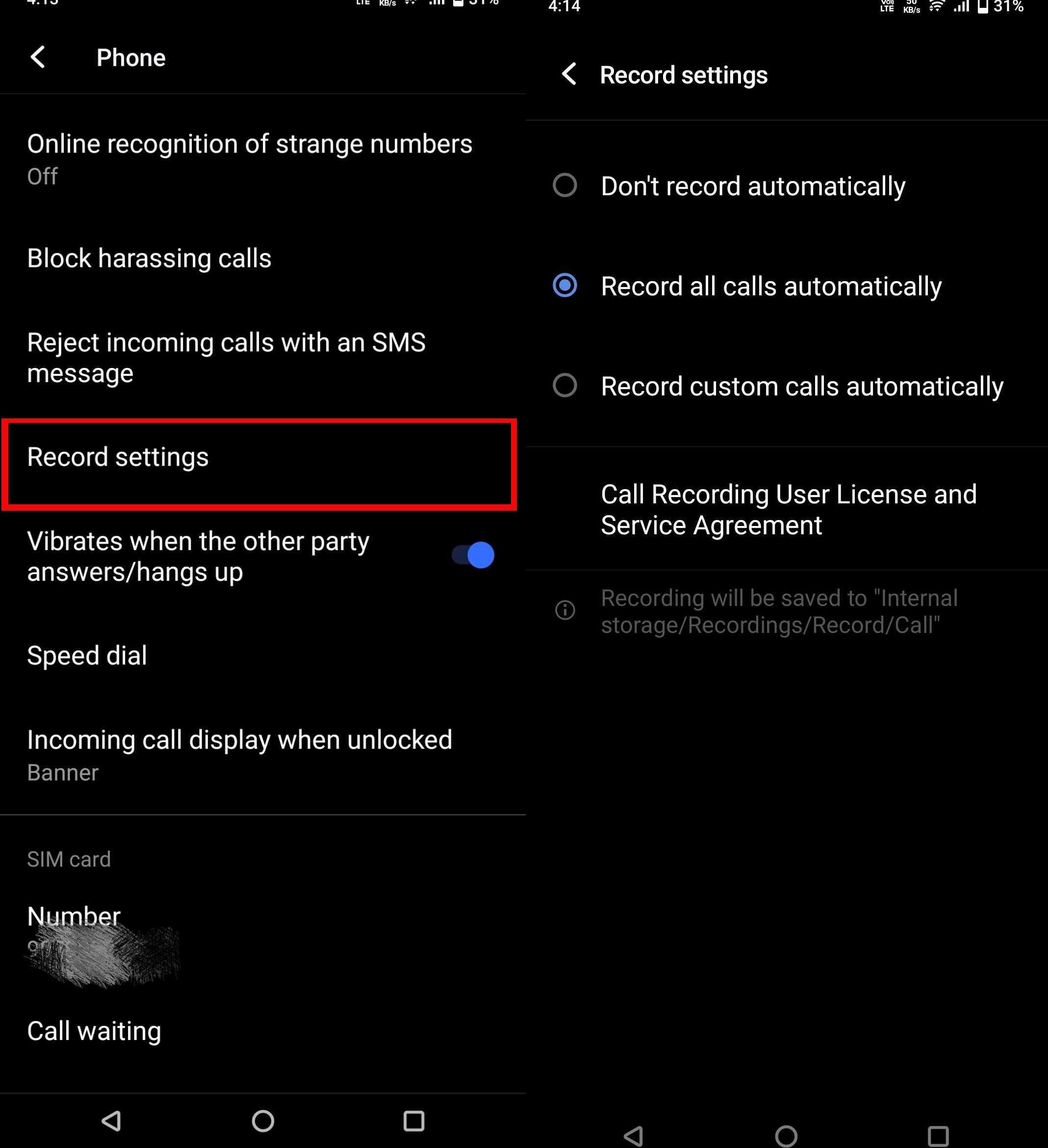 how to save call recording in phone