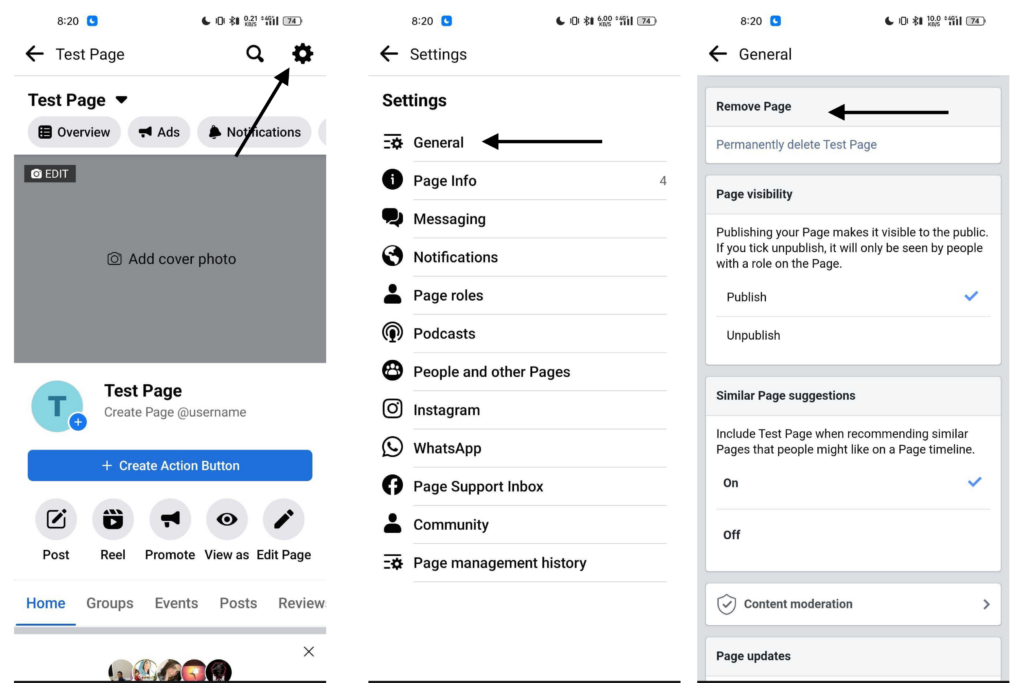 Cara menghapus halaman Facebook di ponsel