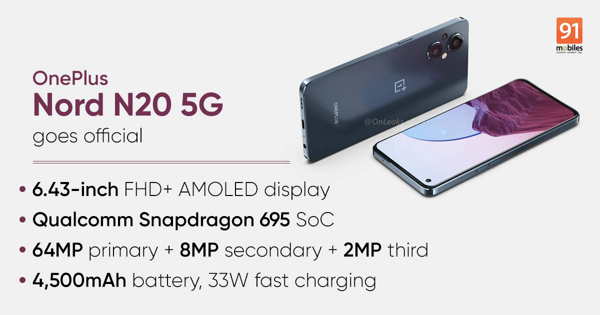 Image of title OnePlus Nord N20 5G with Snapdragon 695, 64MP triple cameras launched: price, specifications - 91mobiles