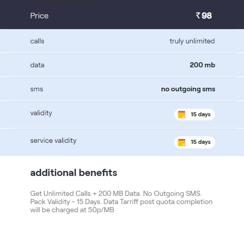 Vio Rs 98 prepaid recharge plan
