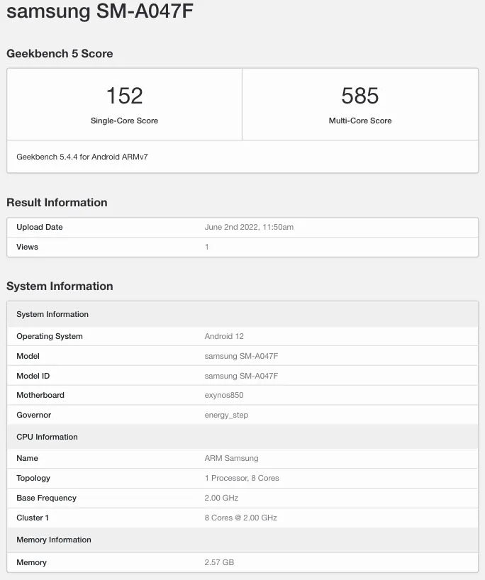 Samsung Galaxy A04s Geekbench