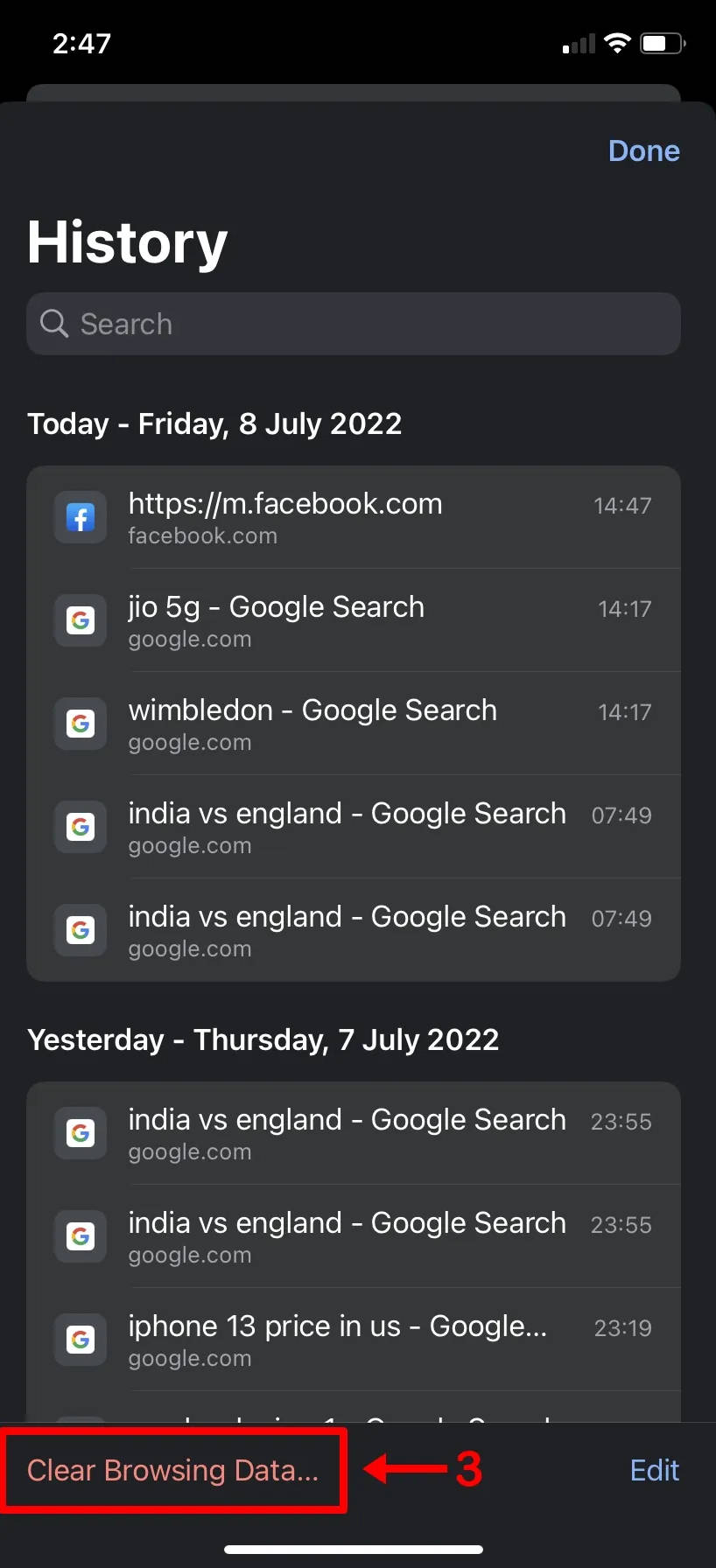 Clear Chrome cache on iPhone