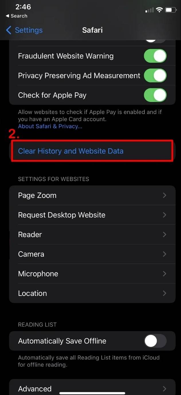 Clear Safari cache on iPhone