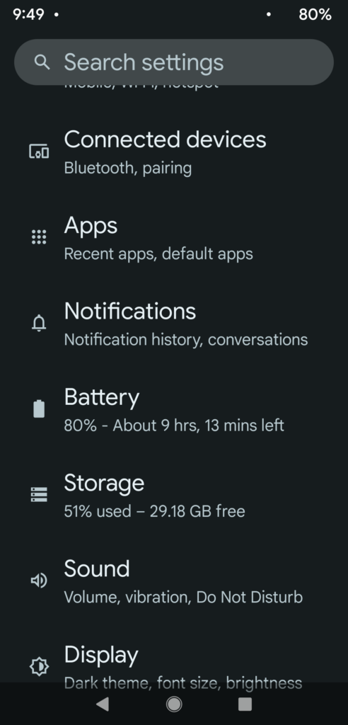 Android Battery settings