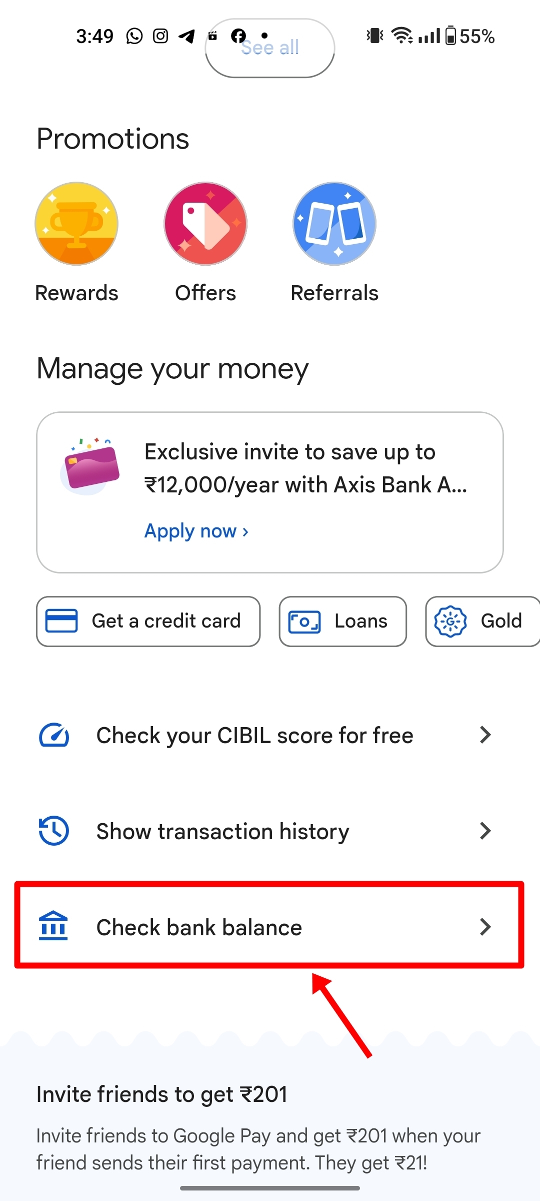 Check HDFC Bank balance via UPI app