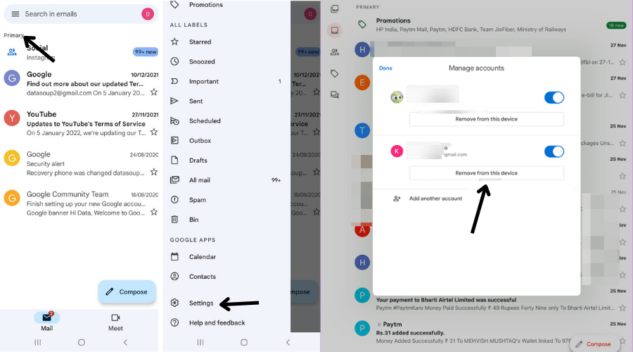 how to logout of gmail app on android phone