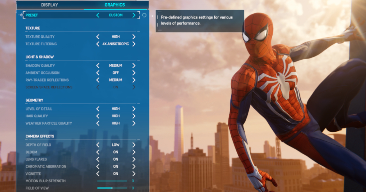 Marvel's Spider-Man Remastered: PC Settings