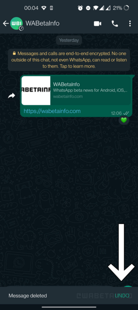 WhatsApp undo deleted message