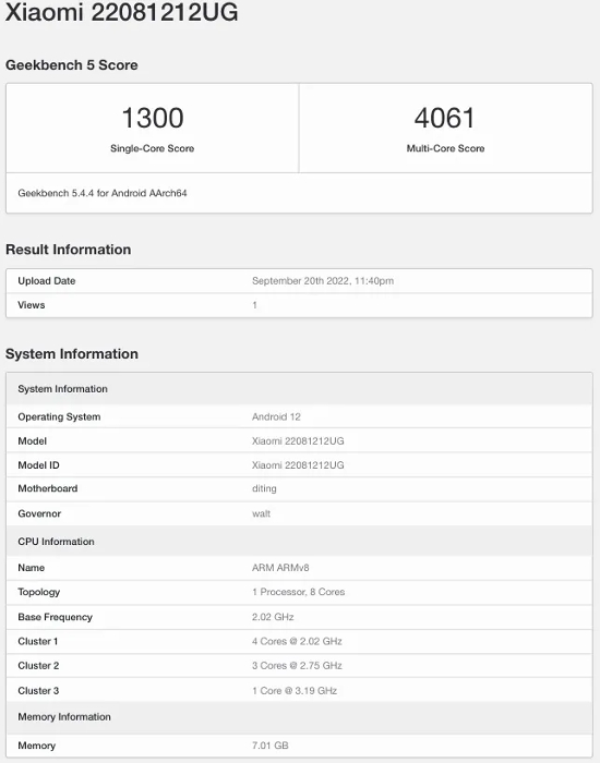 Xiaomi 12T Pro Geekbench