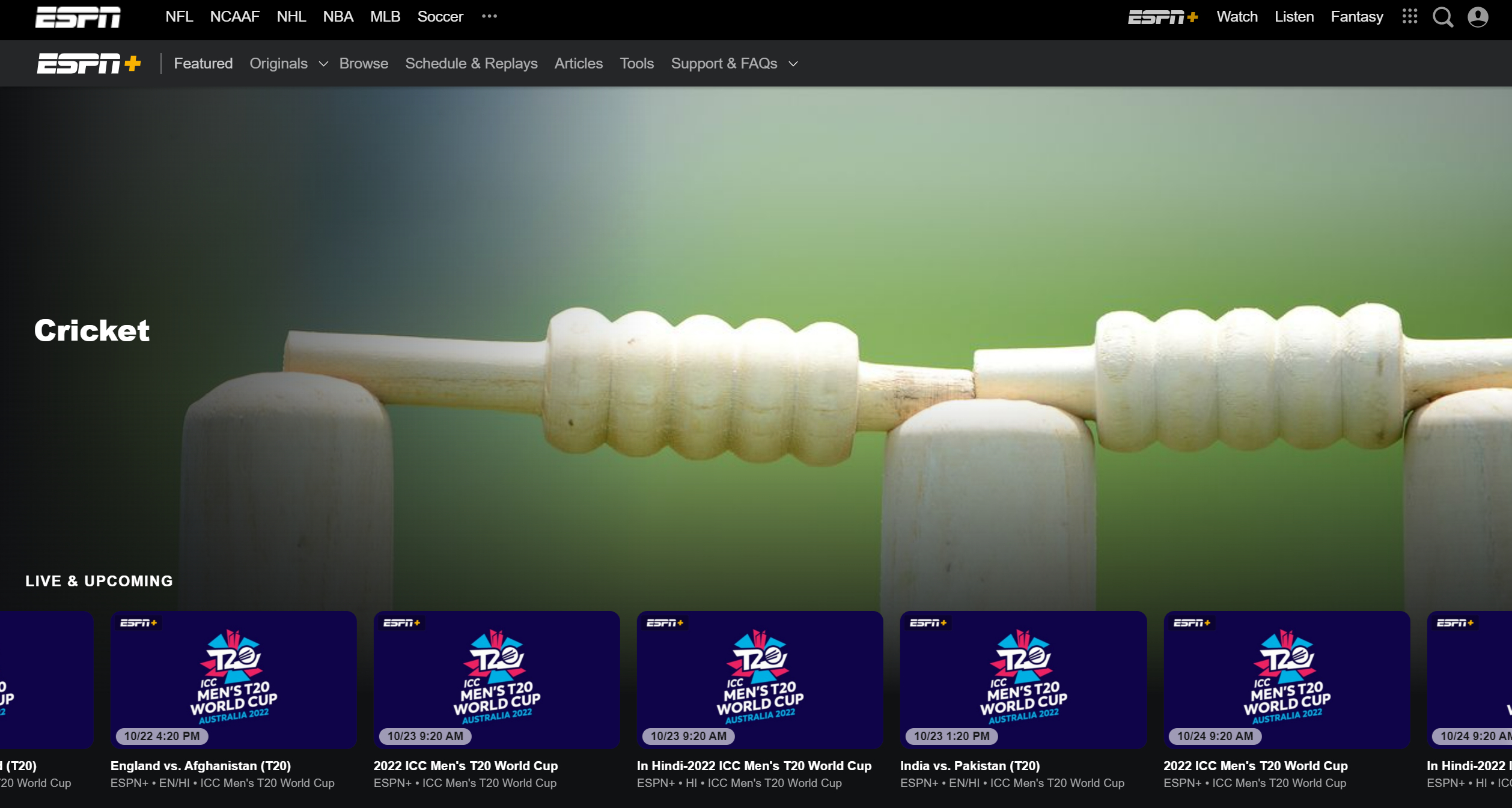 Watch T20 World Cup 2022 on ESPN+