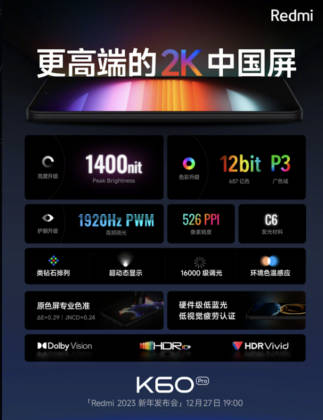 Redmi K60 Pro display specifications